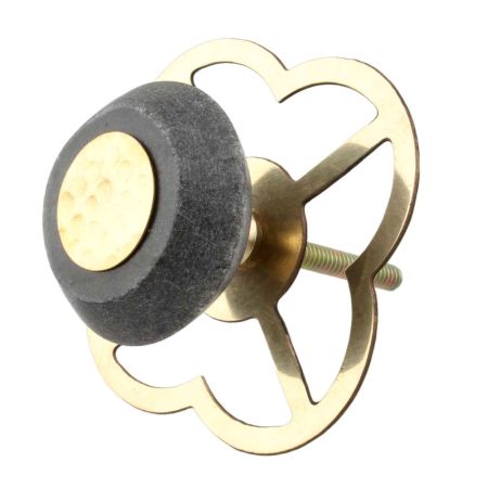 Grey Electrum Plate Round Stone Cabinet Knobs
